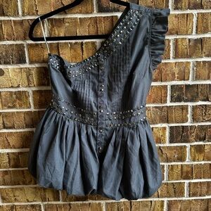 Studded One-Shoulder Bubble Hem Women's Top - Gray